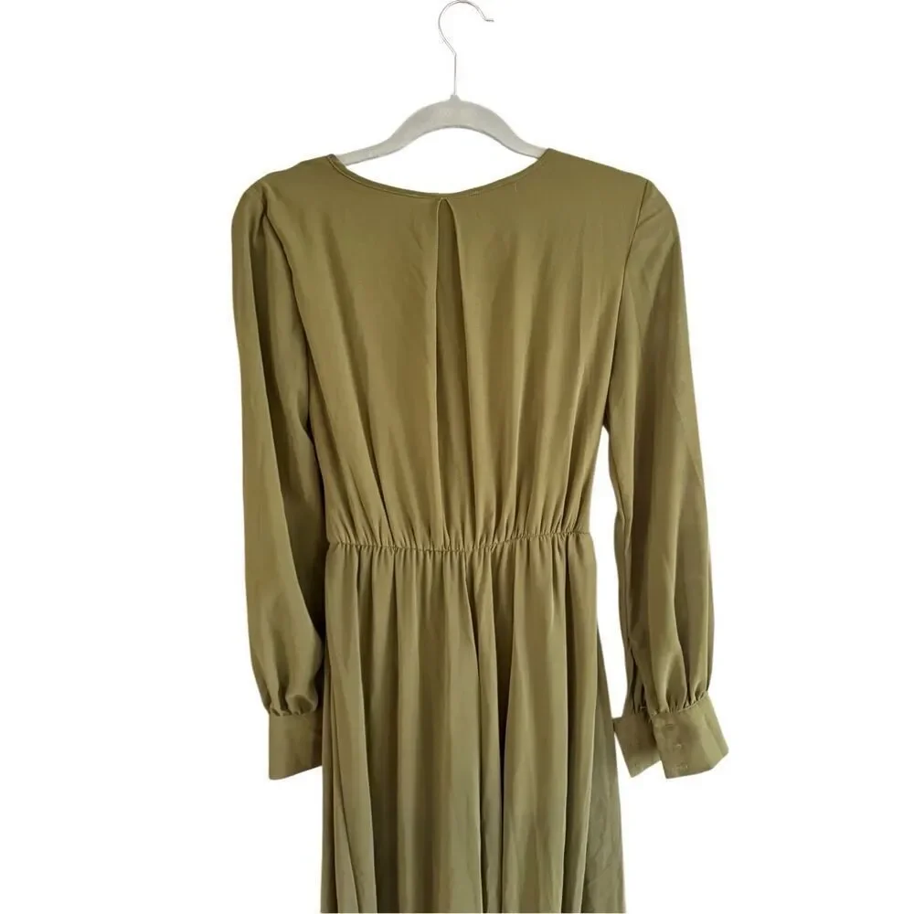 Baltic Born Womens olive greeen Long Sleeve Faux Wrap Chiffon Celene Maxi Dress